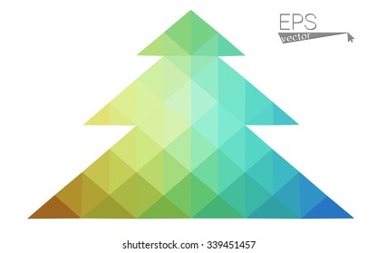 Blue, yellow low poly style christmas tree vector illustration consisting of triangles. Abstract triangular poly origami or crystal design of New Years celebration. Isolated on white background