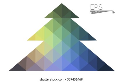 Blue, yellow low poly style christmas tree vector illustration consisting of triangles. Abstract triangular poly origami or crystal design of New Years celebration. Isolated on white background