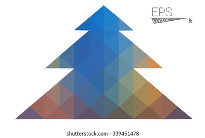 Blue, yellow low poly style christmas tree vector illustration consisting of triangles. Abstract triangular poly origami or crystal design of New Years celebration. Isolated on white background