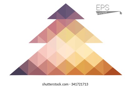 Blue, yellow low poly style christmas tree vector illustration consisting of triangles. Abstract triangular poly origami or crystal design of New Years celebration. Isolated on white background