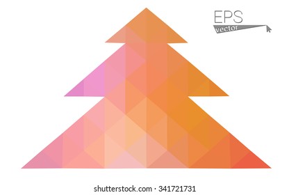 Blue, yellow low poly style christmas tree vector illustration consisting of triangles. Abstract triangular poly origami or crystal design of New Years celebration. Isolated on white background