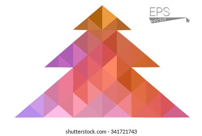 Blue, yellow low poly style christmas tree vector illustration consisting of triangles. Abstract triangular poly origami or crystal design of New Years celebration. Isolated on white background