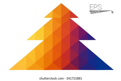 Blue, yellow low poly style christmas tree vector illustration consisting of triangles. Abstract triangular poly origami or crystal design of New Years celebration. Isolated on white background