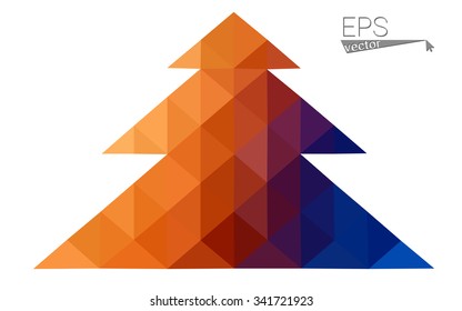 Blue, yellow low poly style christmas tree vector illustration consisting of triangles. Abstract triangular poly origami or crystal design of New Years celebration. Isolated on white background
