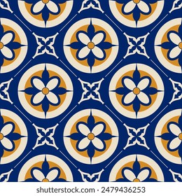 Patrón sin fisuras de Vector azul y amarillo. Adorno, motivos tradicionales, étnicos, árabes, turcos, indios. Ideal para tela y textil, Fondo de pantalla, diseño de empaque o cualquier idea deseada.