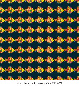 Blue, yellow and magenta fish. Vector seamless pattern.