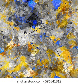 Blue and yellow marble texture. Seamless background for fabric, wrapping paper.. Watercolor effect