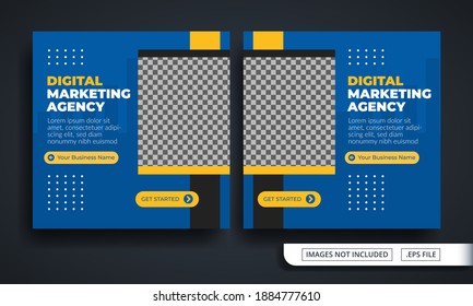 Blue and Yellow Marketing Agency Themed Social Media Post Template