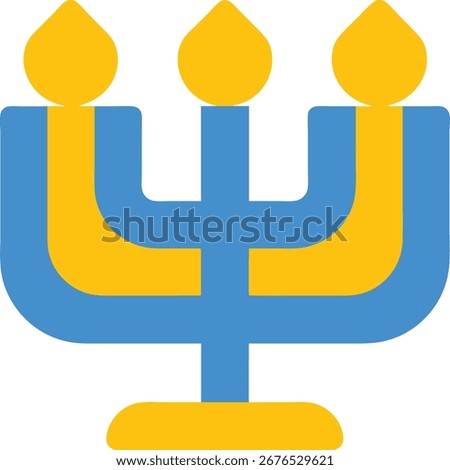 Blue yellow menorah with flame shaped candles hanukkah light 2