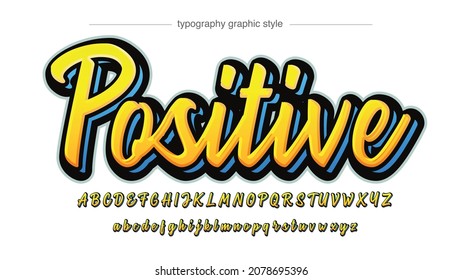 Blue and Yellow modern 3d calligraphy artistic font