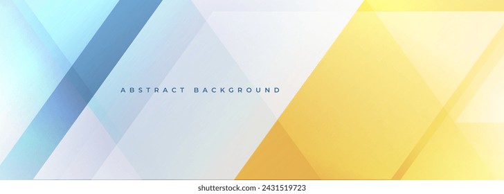 Blue and yellow modern abstract wide banner with geometric shapes. Light blue and white abstract background. Vector illustration