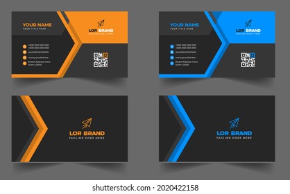 Blue and yellow modern creative business card design template. unique shape modern business card design.