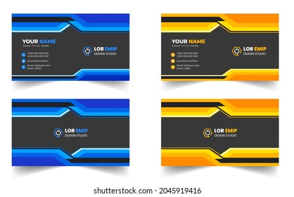 Blue and yellow modern creative business card design template. unique shape modern business card design.