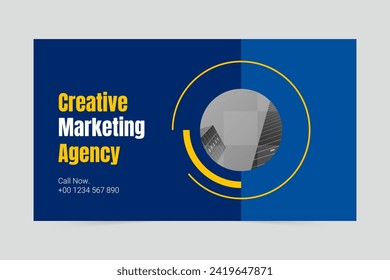 Blue and yellow modern marketing agency social media cover template