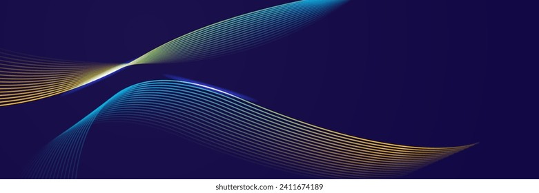 Blue yellow orange abstract background with glowing wave. Shiny moving lines design element. Modern gradient flowing wave lines. Futuristic technology concept. Vector illustration