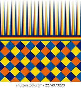 blue, yellow, orange, lattice-contiguous checkered background