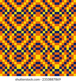 blue, yellow, orange, lattice-contiguous checkered background