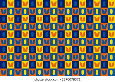 blue, yellow, orange, lattice-contiguous checkered background