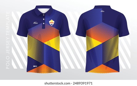 blue yellow and orange polo sport shirt sublimation jersey template design mockup