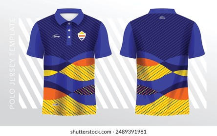 blue yellow and orange polo sport shirt sublimation jersey template design mockup
