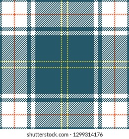 Blue, yellow and orange tartan plaid. Traditional Scottish cage textile pattern.