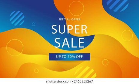 Blue yellow and orange vector gradient mega super sale background. Vector super sale template design. Big sales special offer. End of season party background
