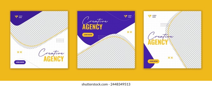 blue and yellow organic shape corporate social media post design, square business template