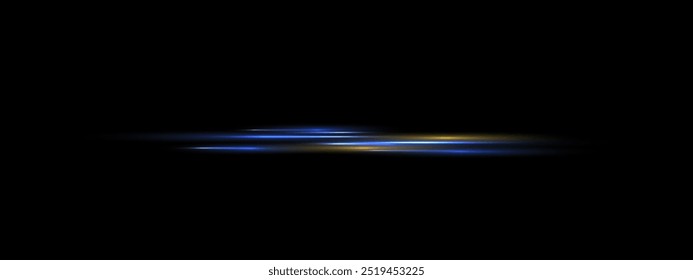 Blue yellow parallel beams, speed luminous ray lines with glowing light effect. Vector Shiny elements, explosions of Flash light. Futuristic stroke isolated on transparent background. eps