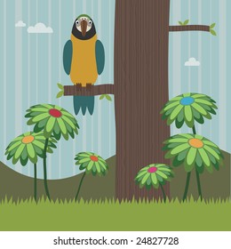 blue and yellow parrot perched in a tree