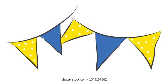 Blue and yellow party garland vector illustration on white background 