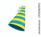 Blue and yellow party hat  isolated on transparent background. Accessory, symbol of the holiday. Birthday Colorful Cap vector illustration. EPS 10.