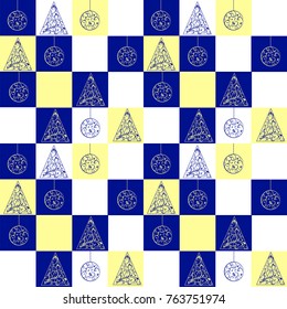 blue yellow patterns christmas tree and ball