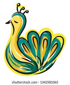 Blue and yellow peacock vector illustration on white background 