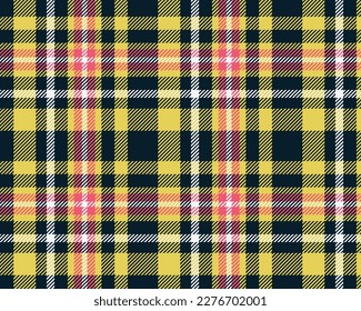 Blue yellow pink plaid pattern. Vector illustration.