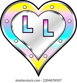 Blue, yellow, pink and white metallic heart with letters L and L, shiny vector illustration, amazing love, passion and happiness vector, illustration for valentine couple. God is good!