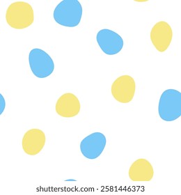 Blau-gelber Polka-Punkt, nahtloses Muster auf weißem Hintergrund.