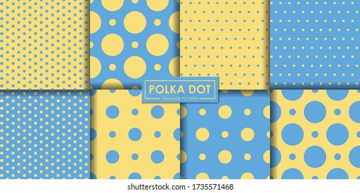 blue and yellow polkadot seamless pattern collection, Abstract background, Decorative wallpaper.