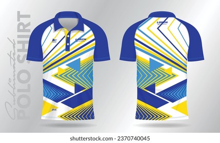 blue and yellow polo mockup Shirt template design for badminton jersey, tennis, soccer, football or sport uniform