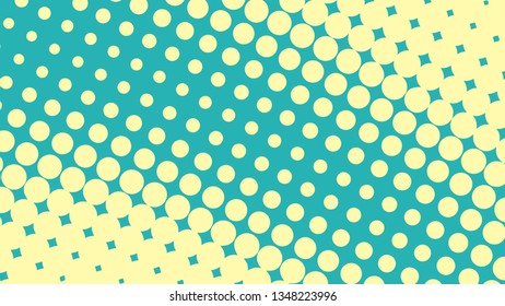 Blue and yellow pop art background in comics style with halftone dots design, vintage kitsch vector backdrop with isolated dots