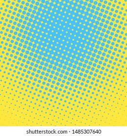 Blue and yellow pop art background in retro comic style with halftone dots design isolated