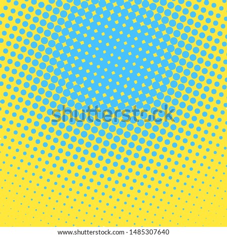 Blue and yellow pop art background in retro comic style with halftone dots design isolated