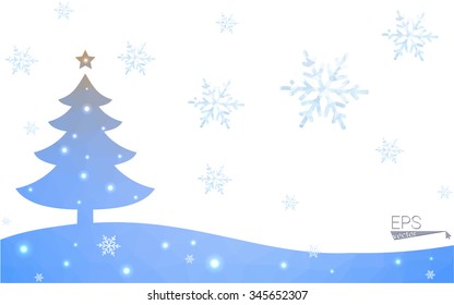Blue, yellow postcard low polygon style christmas tree vector illustration consisting of triangles. Abstract polygonal origami or crystal design of New Years celebration. Isolated on white background.