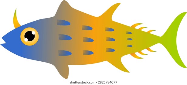 blue and yellow predatory fish with sharp dorsal fin