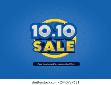 Blue and yellow project, sale event 10.10, 3D text. 