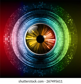 blue yellow red abstract background. circles of glowing pixels, concentric circles. vector illustration. digital. Light  Technology for computer graphic website internet. Mosaic table, orange eye