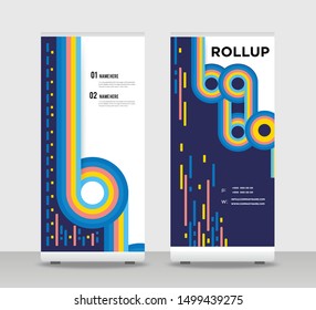 Blue yellow red Abstract Shapes Modern Exhibition Advertising Trend Business Roll Up Banner Stand Poster Brochure flat design template creative concept. Blue Roll Up EPS. Presentation Cover