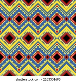Blaugelbes rotes Aztekengeometikum-nahtloses Muster