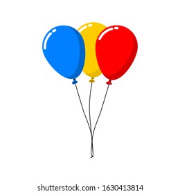 Blue, Yellow, Red balloon flying with a rope tied, vector flat design, three balloons