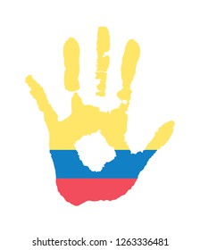 blue, yellow, red color of the flag. vector handprint in the form of the flag of Ecuador.