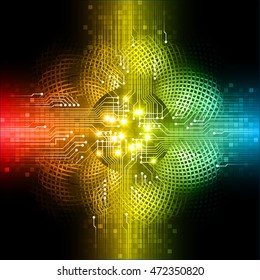 blue yellow red eye abstract cyber future technology concept background, illustration, circuit. move motion speed. sci-fi. vector, Safety, Closed Padlock on digital